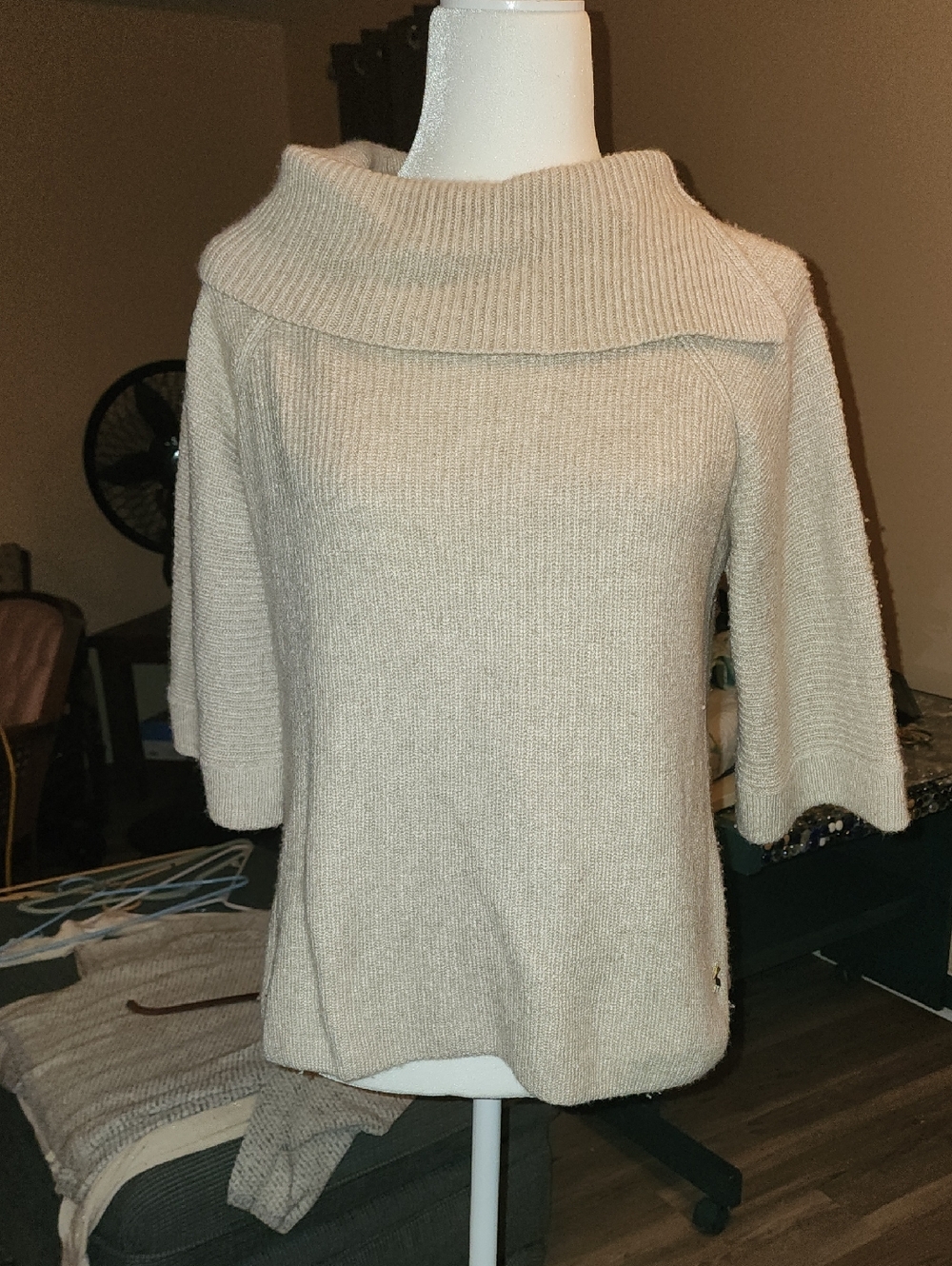 Joules Beige Off-the-Shoulder Fold-Over Sweater